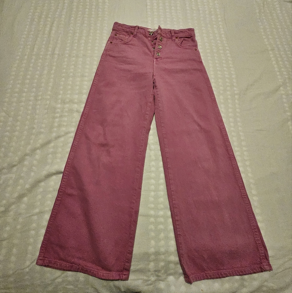 Zara girls pink Wide Leg Jeans with adjustable interior waistband. Size 11/12